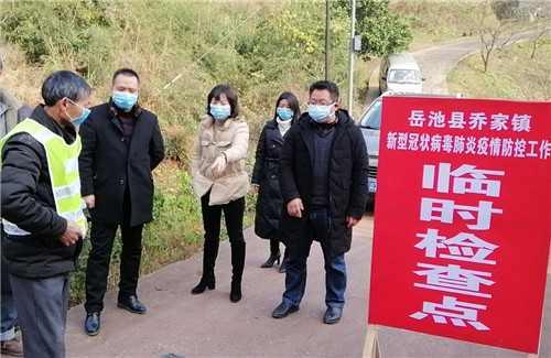 县委常委纪委书记王萍（右三）及乔家镇党委班子在临时检查点督查.jpg